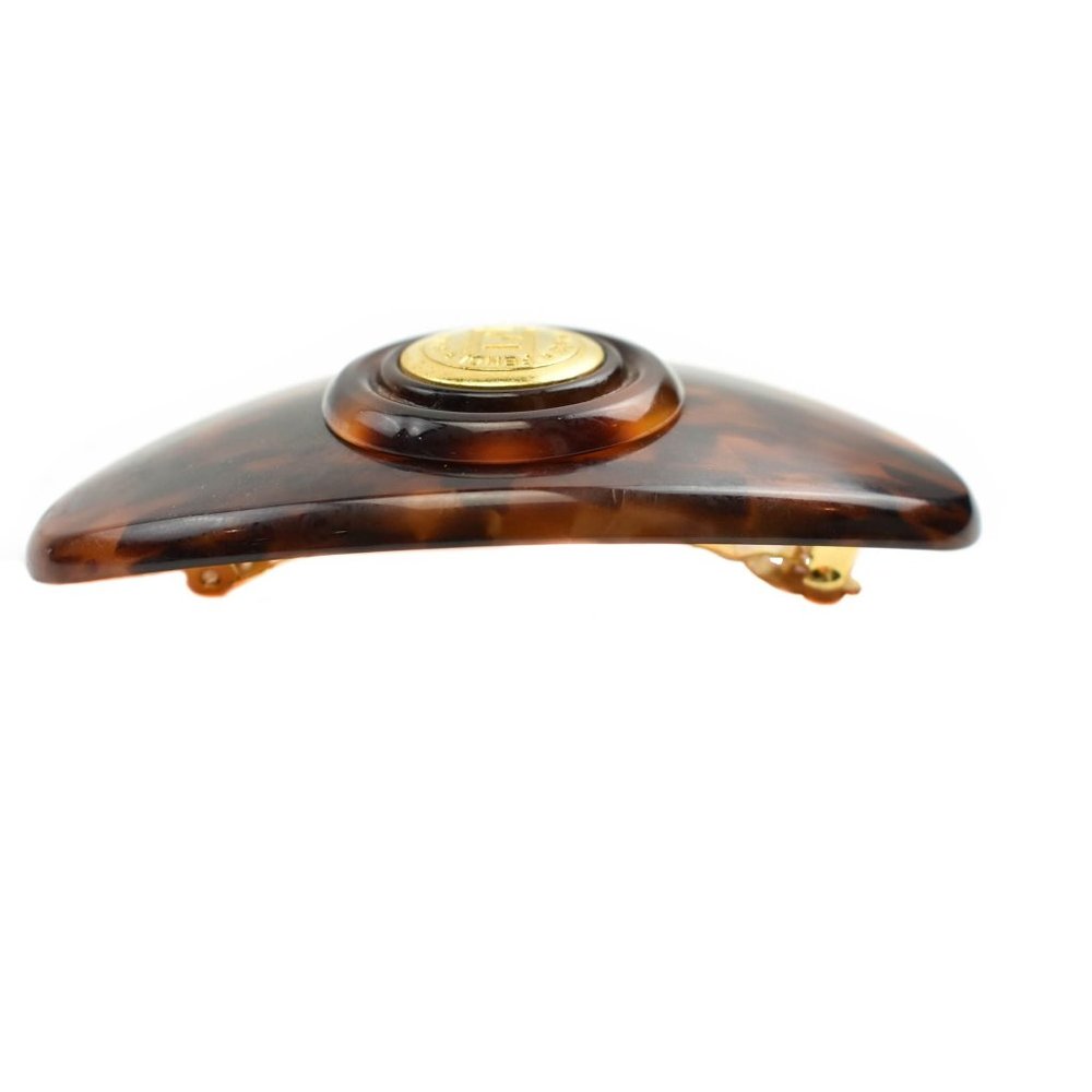 Fendi: Brown & Gold "FF" Logo Barrette/Hair Clip - Picture 4 of 6